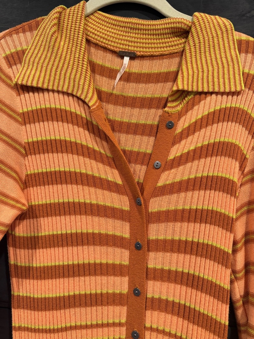 Free People Orange & Yellow Striped Ribbed Button-Front Dress - Picture 2 of 5